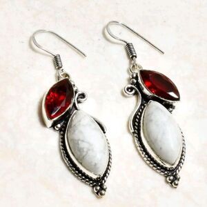 Howlite Garnet Handmade Drop Dangle Earrings Jewelry 2.24"